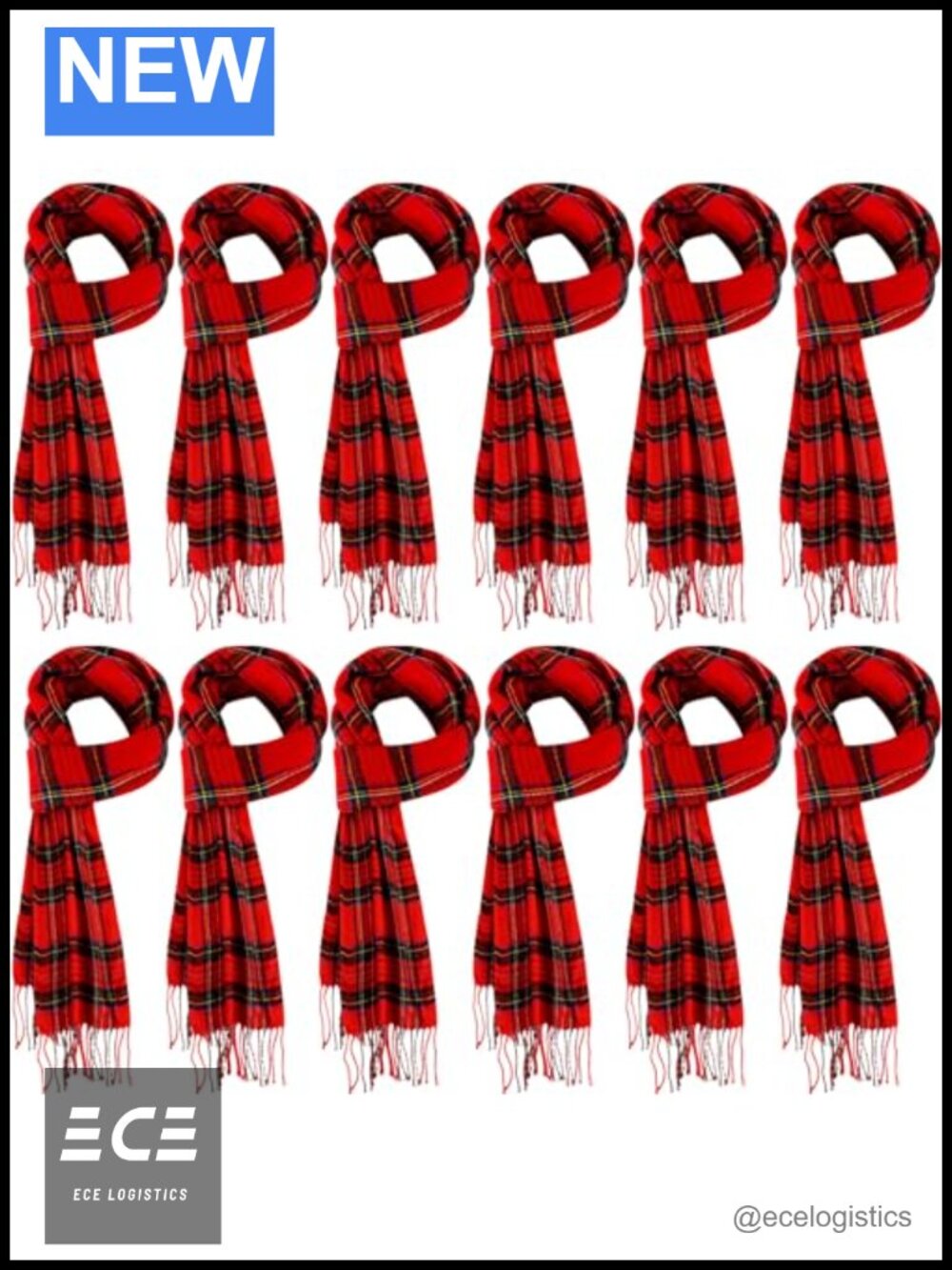 12 Pc Buffalo Plaid Scarf Set 100% Polyester Winter Scarves